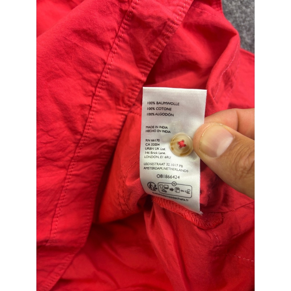Pilcro Button Front‎ Shirt Womens M Red/Pink Split Back Cropped Cotton Top - Picture 6 of 7